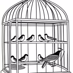four birds inside the cage in a cage,birds in a cage with one another