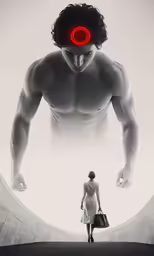 a woman standing in front of a giant hole