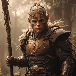 a man in an armor with a stick
