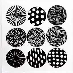an image of abstract art that is very nice,nine black and white images of circles in black and white