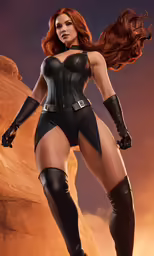 a beautiful woman dressed in black is standing with long hair