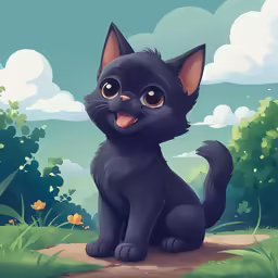 an animated cartoon cat is sitting on a dirt path