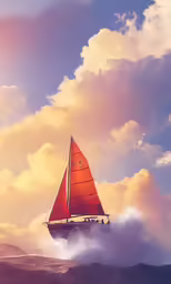 a sail boat is flying in the air with cloudy skies