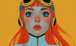 this is a beautiful young lady with earphones and wearing a blue shirt