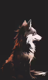 a painting of a dog sitting in the dark