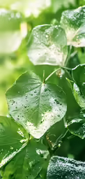 leaves and water droplets cover the green foliage