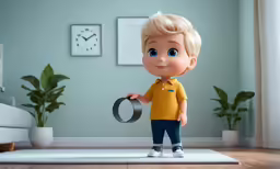 a cute little boy with blond hair holding a ring