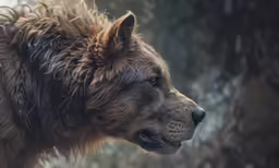 a large wet, furry dog standing in the rain