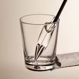 glass with silver colored spoon and glass holder