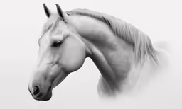 a white horse standing in a foggy field