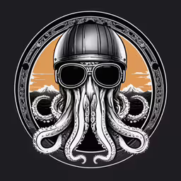 an illustration with an octopus in the helmet,an octopus wearing a helmet and glasses