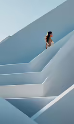 a beautiful woman standing on the top of an abstract structure