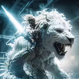 an image of a white tiger with a sword