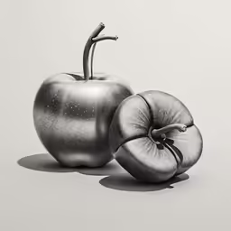an apple is on the ground with one piece sliced open