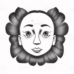 an old drawing of a face with big hair