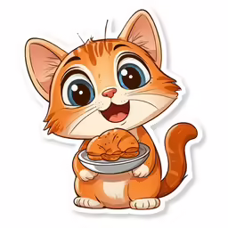a sticker of a kitten eating food