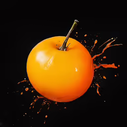 an orange that has been washed and is being squeezed by an orange substance