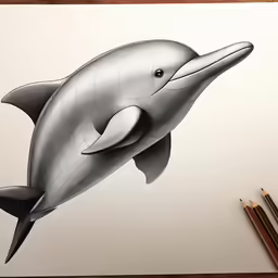 an image of a drawing of a dolphin that is floating