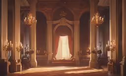 an old ballroom with chandeliers and fancy furnishings