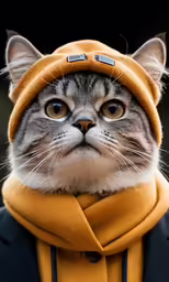 a gray and white cat wearing a hat