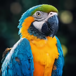 a very colorful parrot standing close to the camera