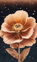 large yellow flower with gold leaves on black background,a large orange flower sits on top of water