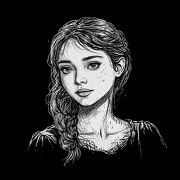 a black and white drawing of a young woman