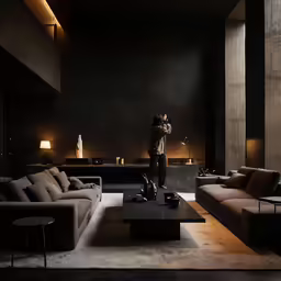the photographer is taking a photograph of the couch and coffee table