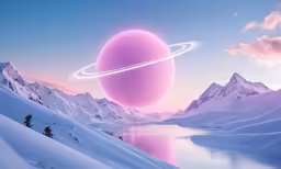 a big pink object with some snow on it
