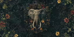 an elephant stands in flowers in this artistic photograph
