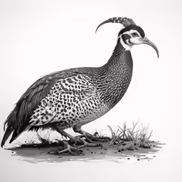 a drawing of a quail with a strange horn