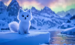 a very cute white furry looking animal sitting in the snow