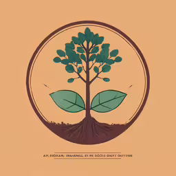 an old fashioned logo has a tree in the center,a tree with leaves and roots is framed by a circle