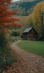 a barn is on the side of a road