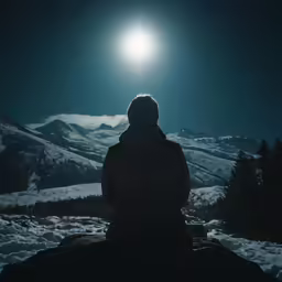 a person sitting on a rock in the dark