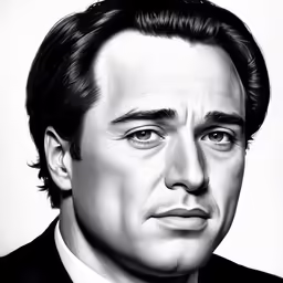 a black and white photo of a man in a suit