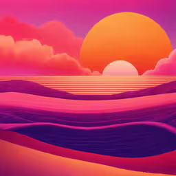 a colorful artwork shows the sunset, pinks and oranges,an abstract painting featuring purple, orange and pink clouds