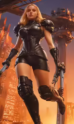 a sexy woman wearing a leather outfit is posing for the camera