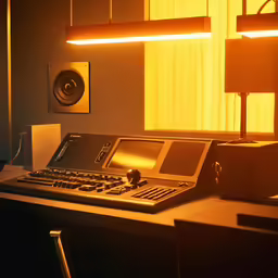 there are some speakers that are on the desk