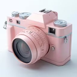 a pink camera is on the white background