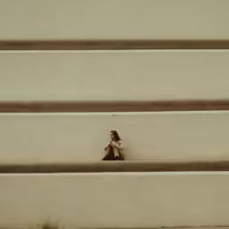 some women sitting outside on some white concrete steps