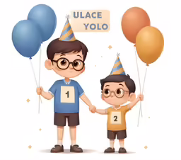two kids holding hands and balloons with their numbers