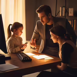 a family looking at a computer screen together