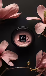 some flowers are on a black surface with pink petals