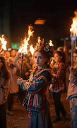 a young person holding fire sticks in her hands