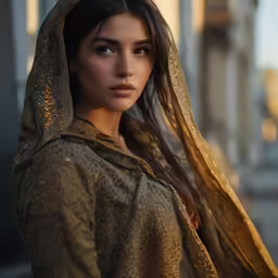 woman in brown hoodie with flowing hair