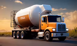 a big rig truck drives down a road,the large tanker is traveling down the road