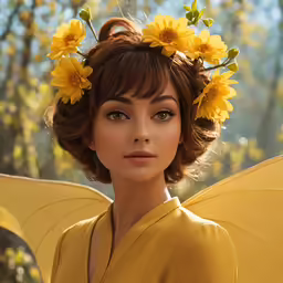 a close up of a person with a yellow butterfly