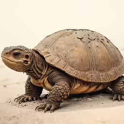 a turtle is walking on the ground with one foot