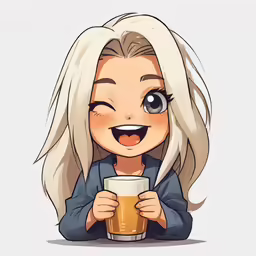 the cartoon is an older person holding a cup